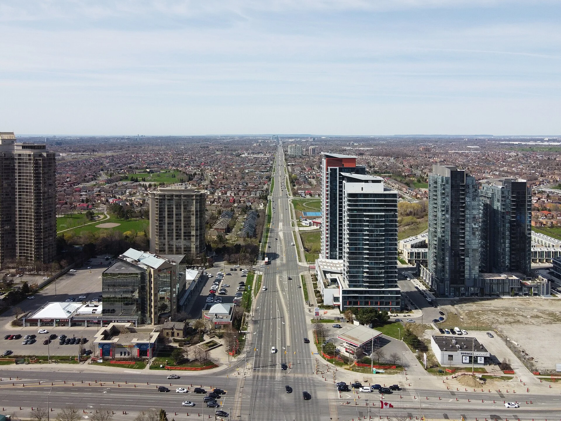 Apartment and condo towers around Eglinton Avenue and Hurontario Street in Mississauga, seen from above