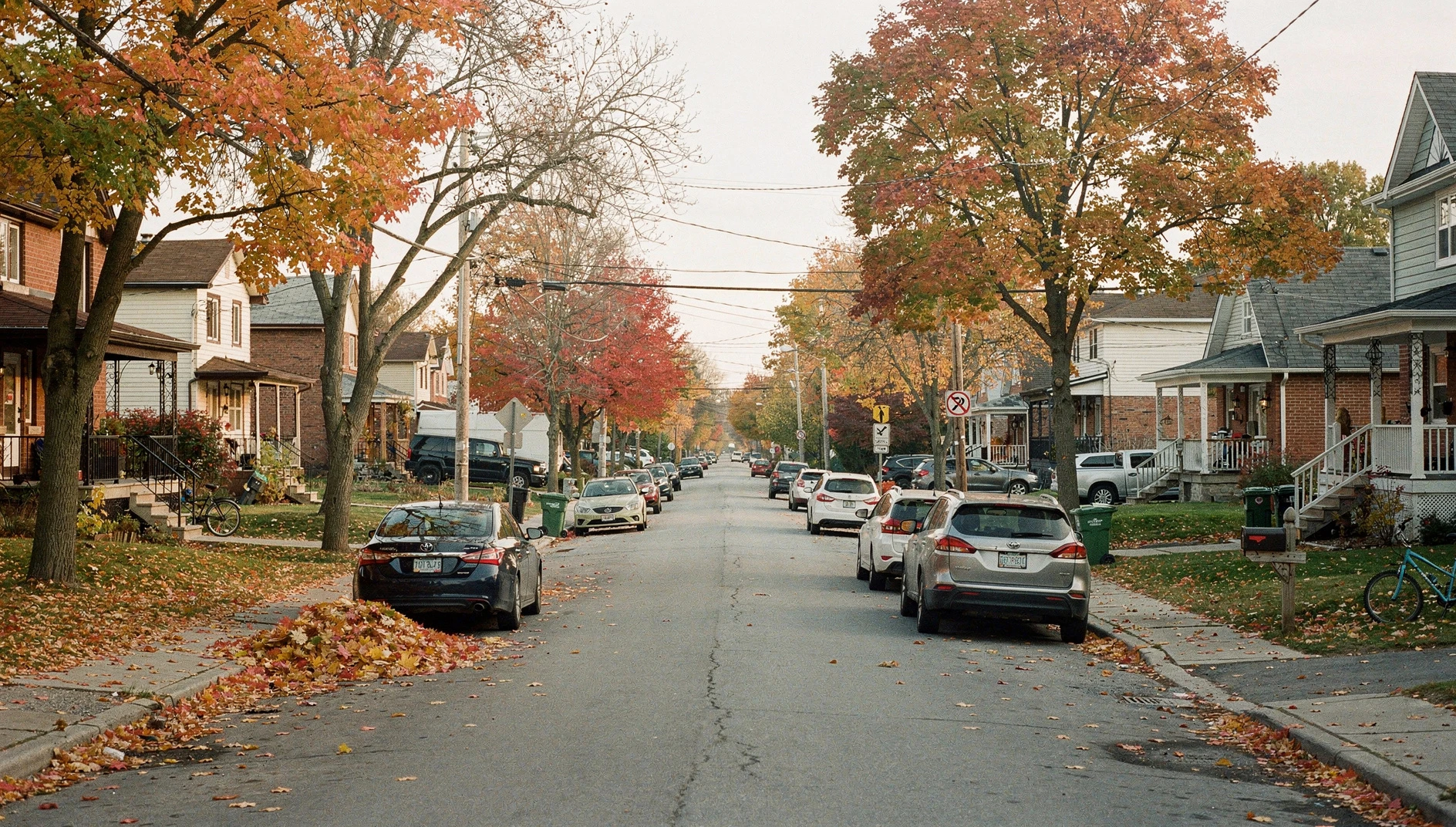 A quiet residential street in a suburban Ottawa neighborhood during an autumn afternoon.