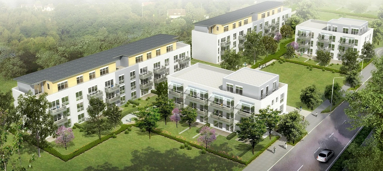 An illustration of a Mississauga residential street with new housing developments under a clear sky.