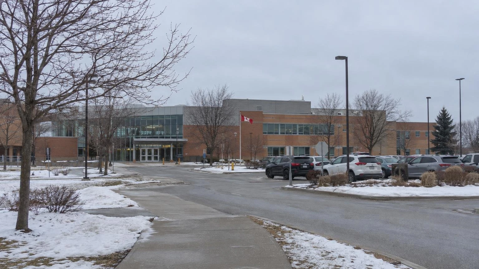 The exterior of the Georgian College Barrie campus under a winter sky.
