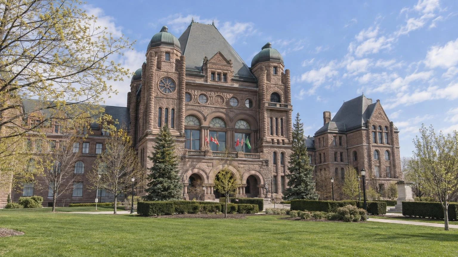 The exterior of Queen's Park in Toronto, Ontario.