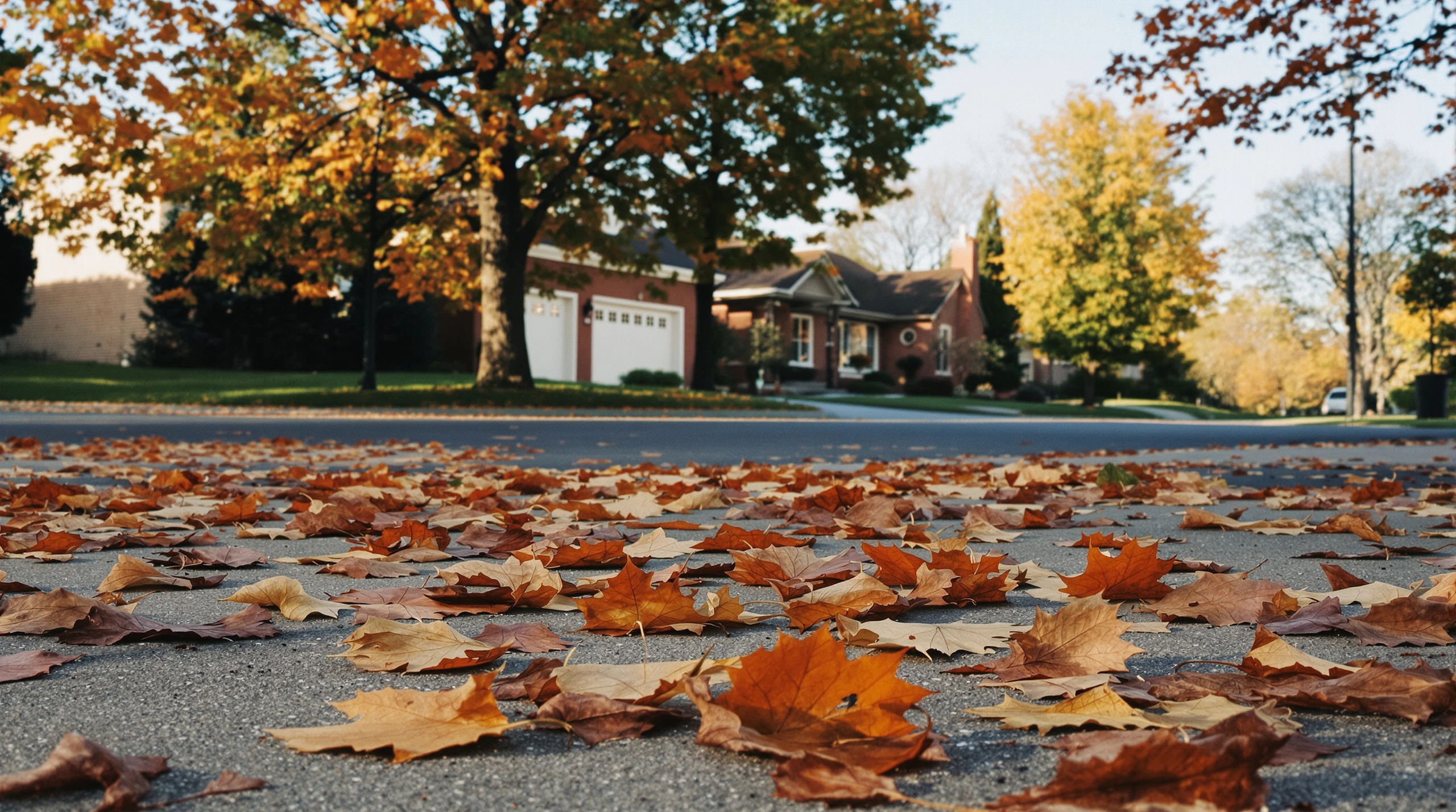 A view of a residential street in Whitby, Ontario, featuring a speed limit sign and a suburban sidewalk during a crisp autumn day.