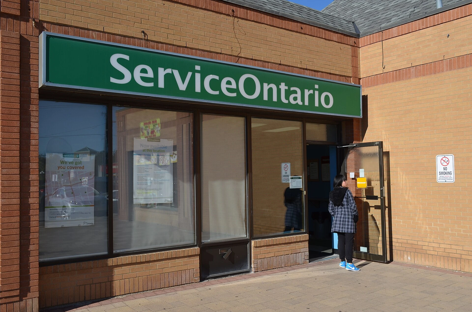 The interior of a ServiceOntario office showing service counters and professional office surroundings.