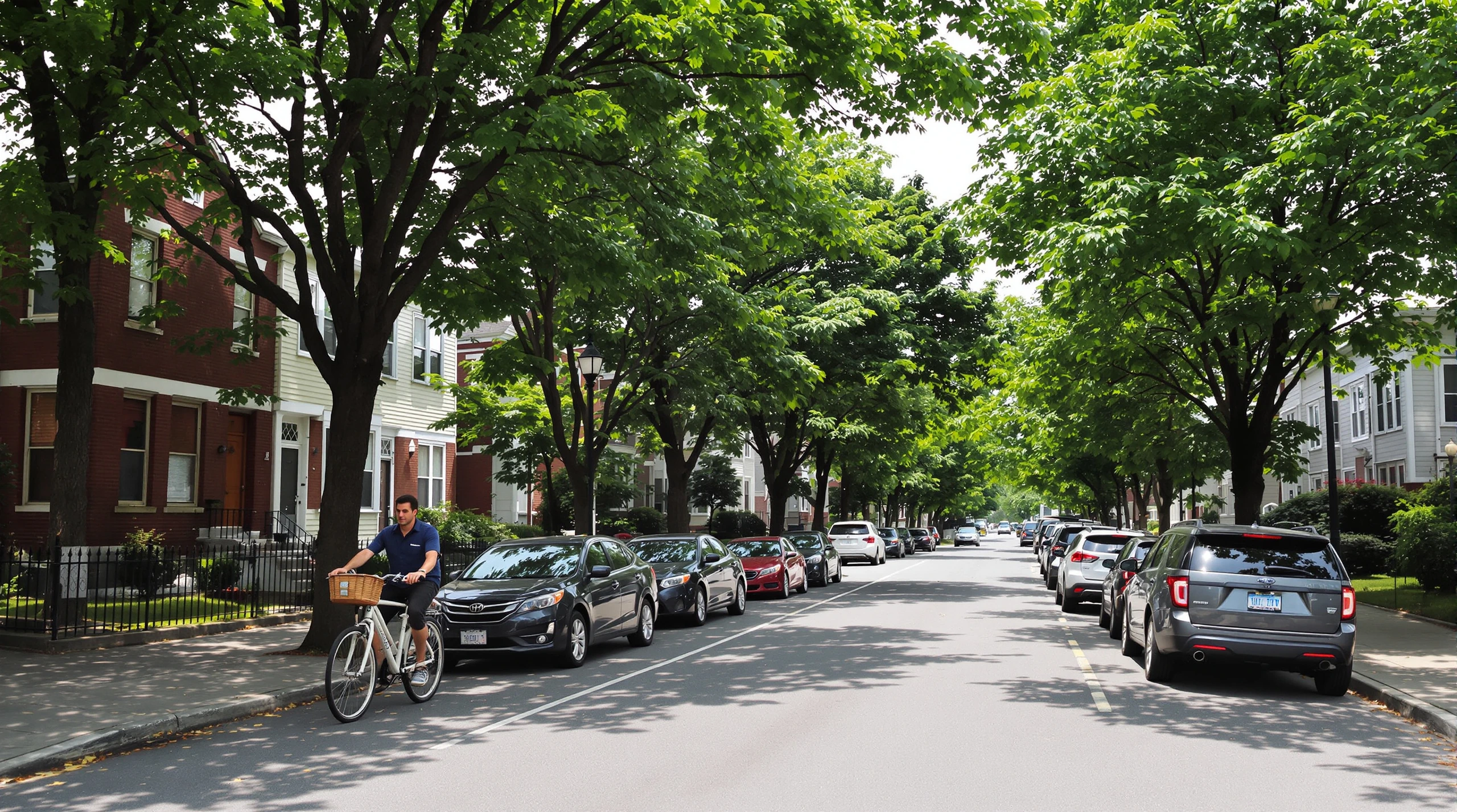 A tree-lined residential street in Toronto's east end on a summer morning